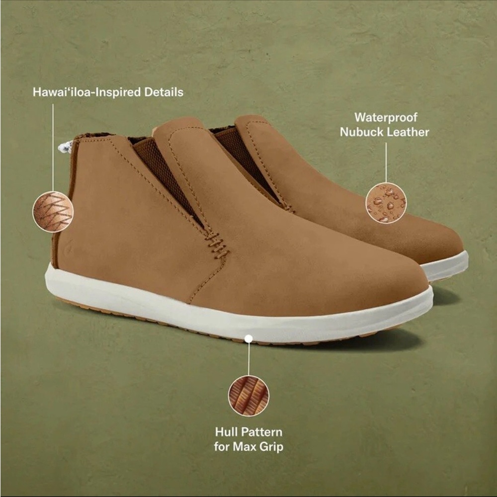 OluKai Leather Slip-On Booties Size 8.5 / 38 Hawai’iola Manu Hope Women’s Shoes